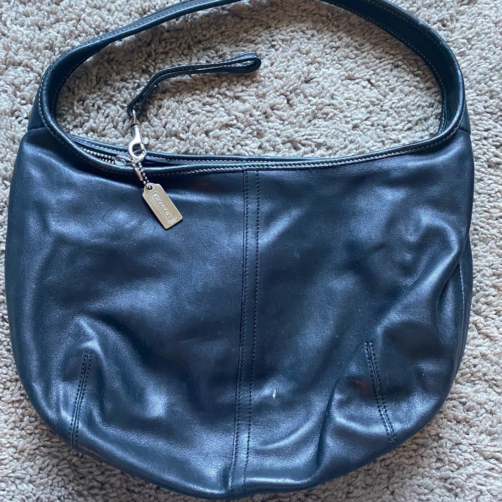 Coach- black leather shoulder purse